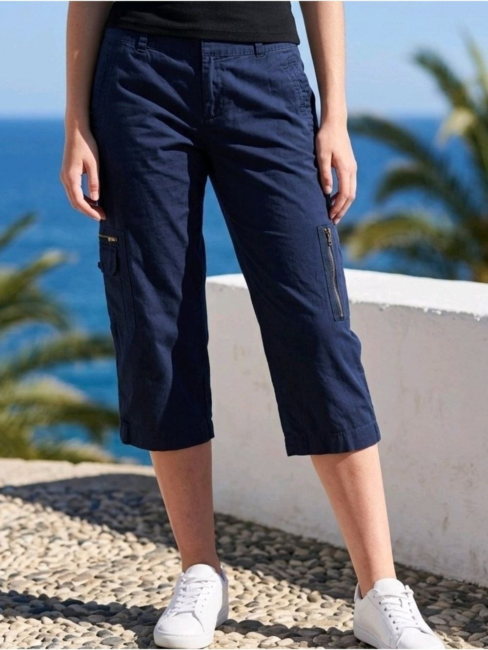 Chaps Black Cotton Cargo Capri Pants Size 10 #CAP3